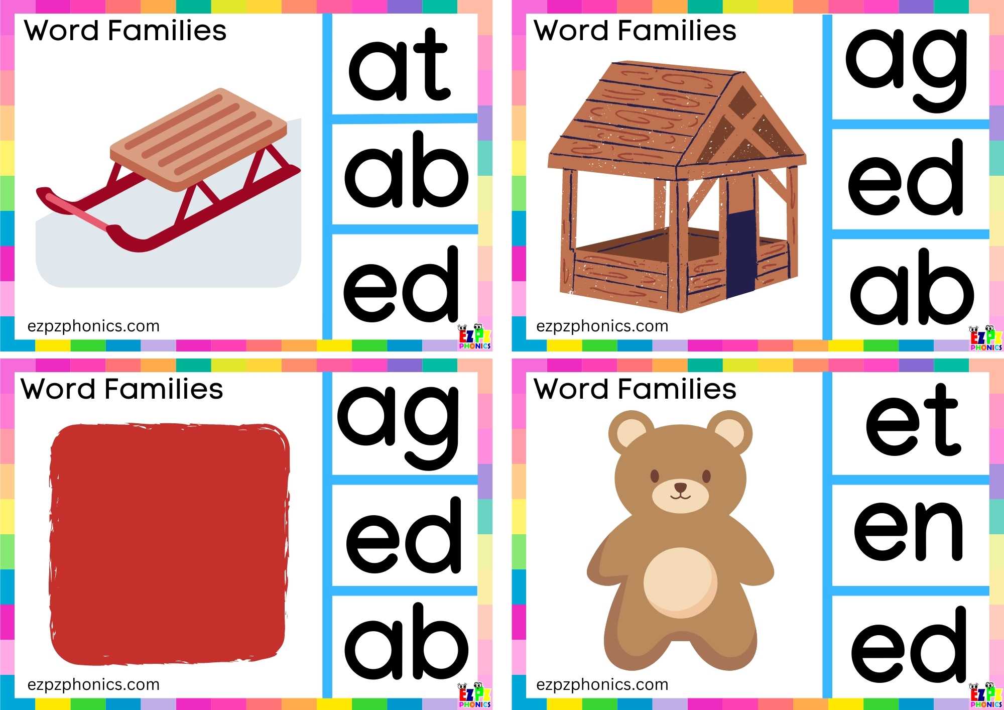 Word Family ed Look at the image and clip the correct letters clip cards group 2